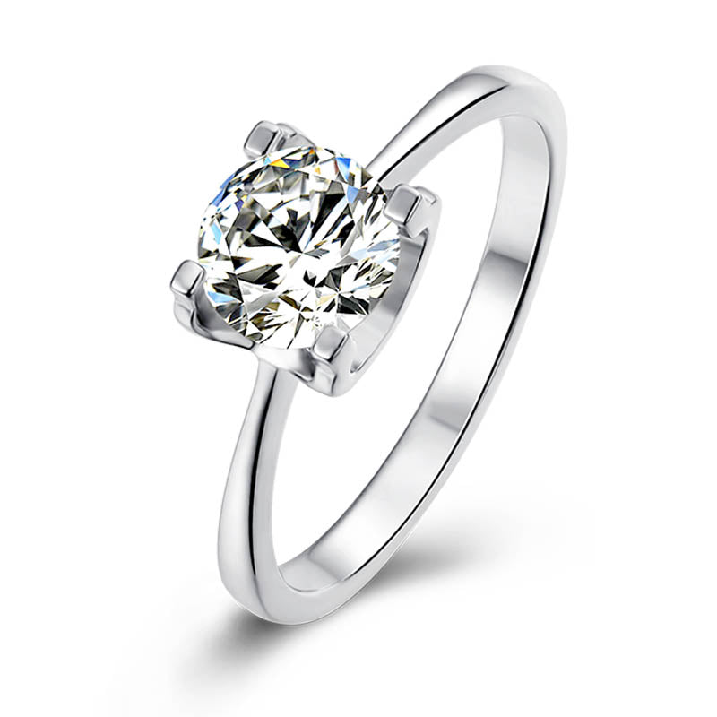 1ct 6.5mm Round Moissanite Ring in 18K White Gold or Sterling Silver