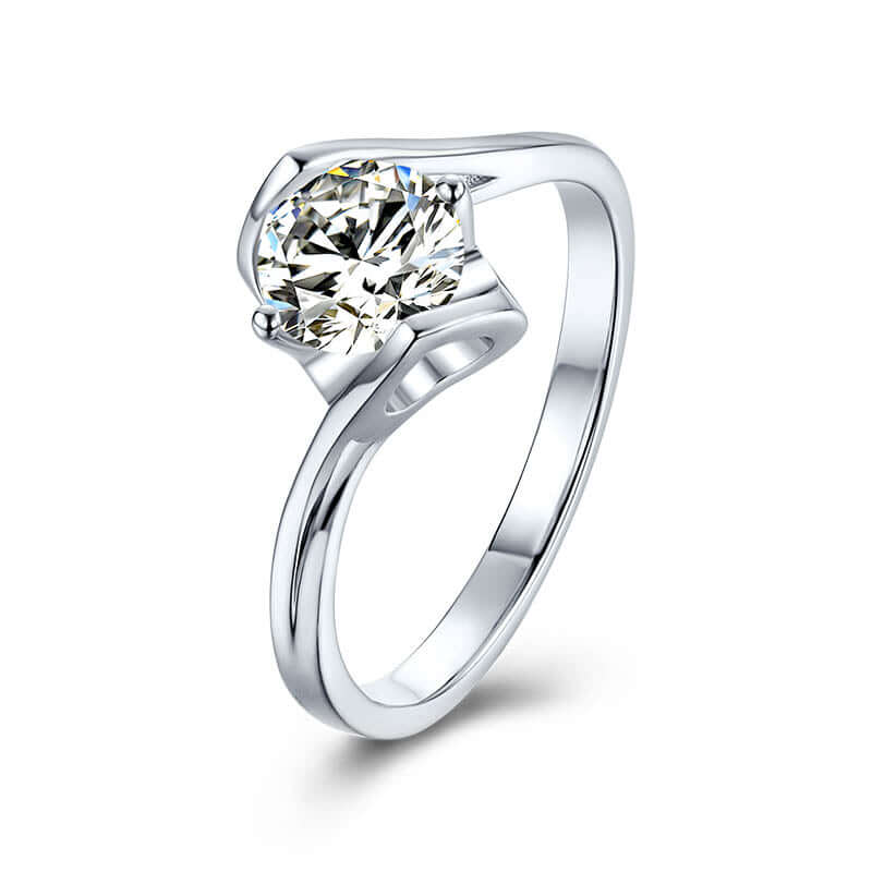 1ct 6.5mm Moissanite Ring in 18K White Gold or Sterling Silver