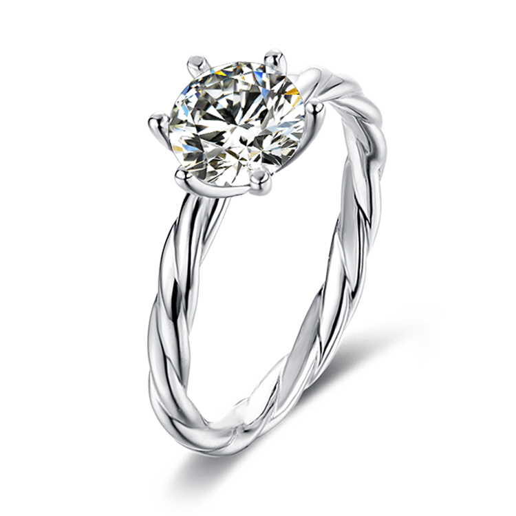 Classical 1ct Round Brilliant Cut Moissanite Ring in 18K White Gold or Sterling Silver