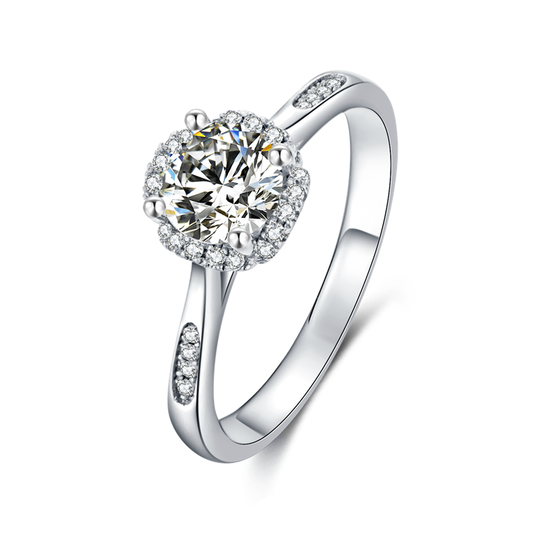 6.5mm 1ct Round Brilliant Moissanite Ring in 18K White Gold or Sterling Silver