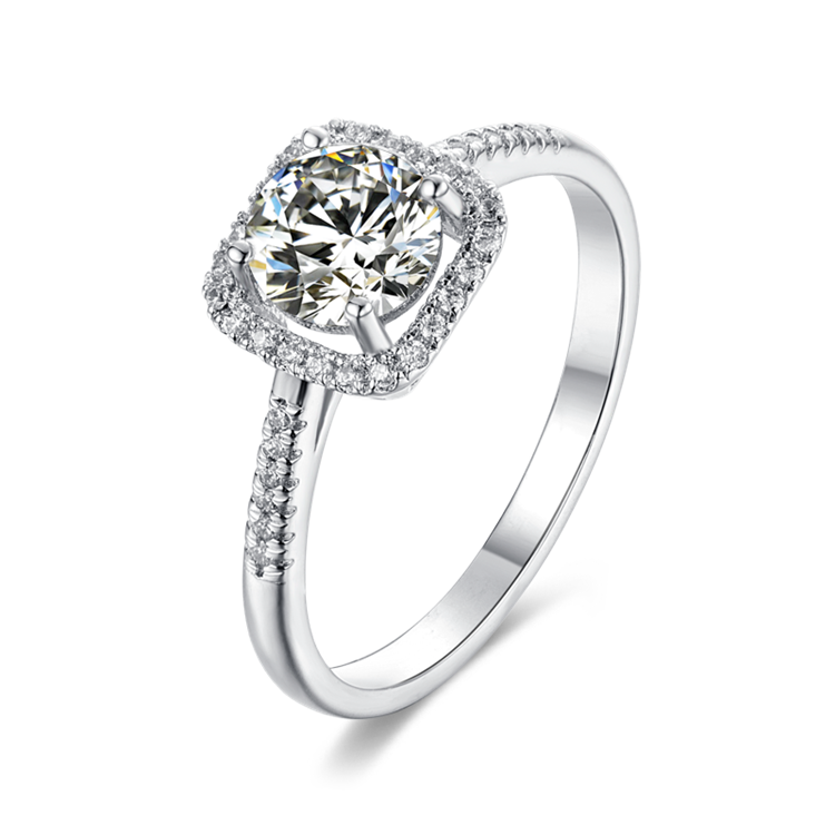 6.5mm 1ct Moissanite Ring in 18K White Gold or Sterling Silver