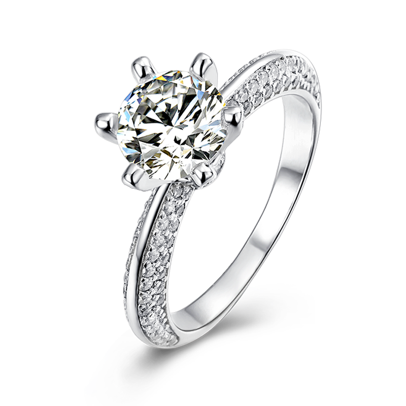 6.5mm 1ct Moissanite Ring in 18K White Gold or Sterling Silver