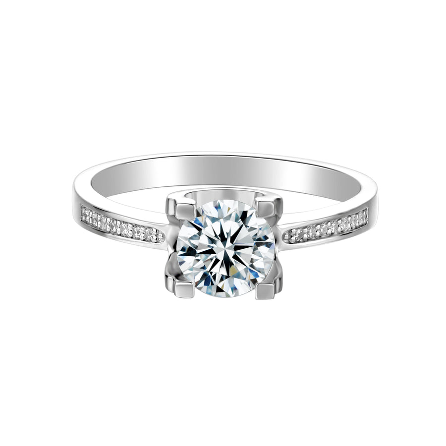 6.5mm 1ct Round Brilliant Moissanite Ring in White Gold or Sterling Silver