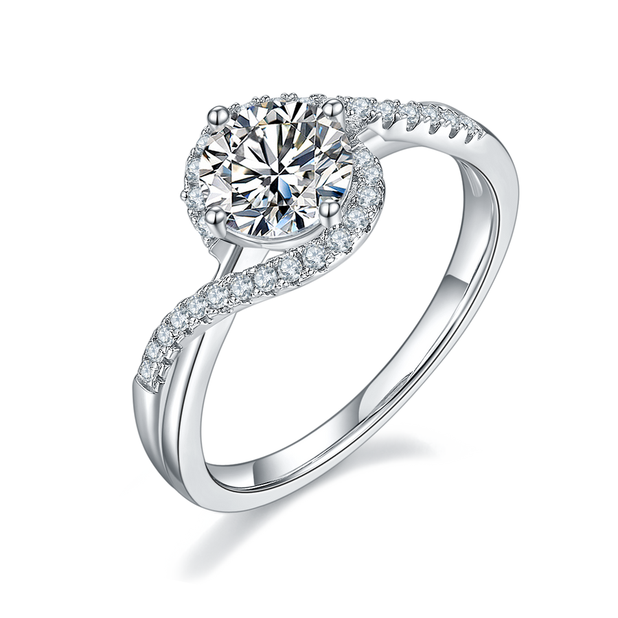 6.5mm 1ct Moissanite Ring in 18K White Gold or Sterling Silver