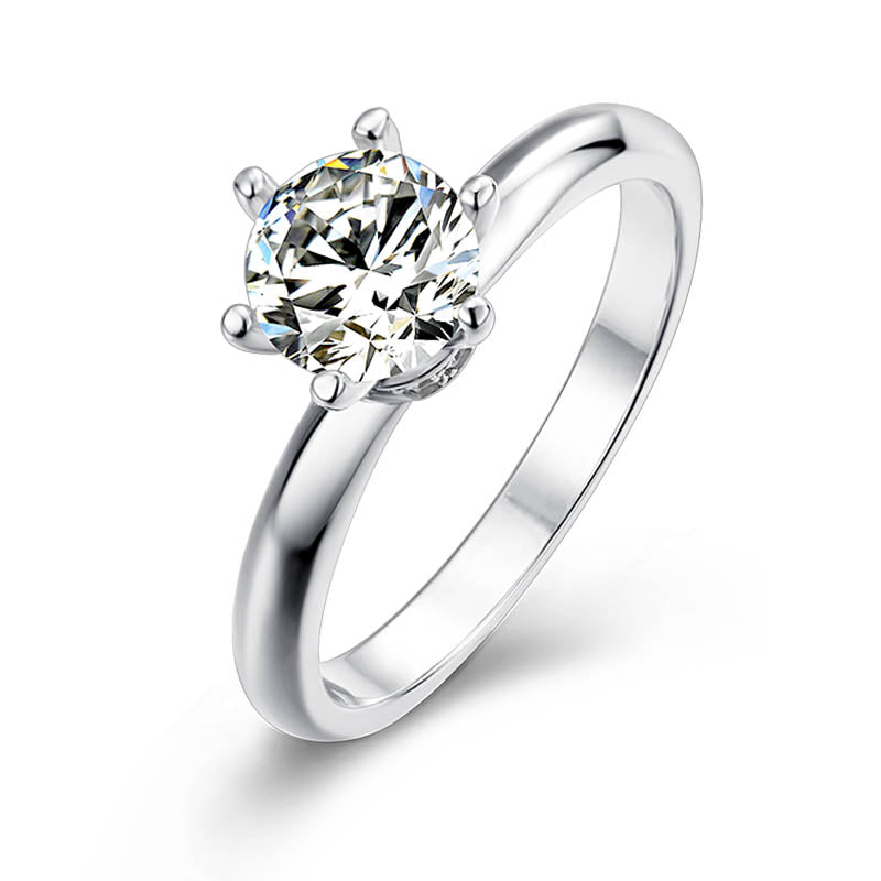 1ct 6.5mm Round Moissanite Ring in 18K White Gold or Sterling Silver