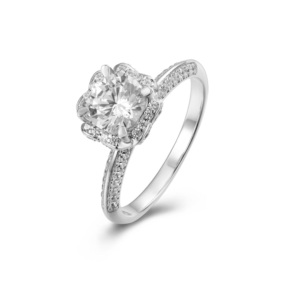 6.5mm 1ct Moissanite Ring in 18K White Gold or Sterling Silver