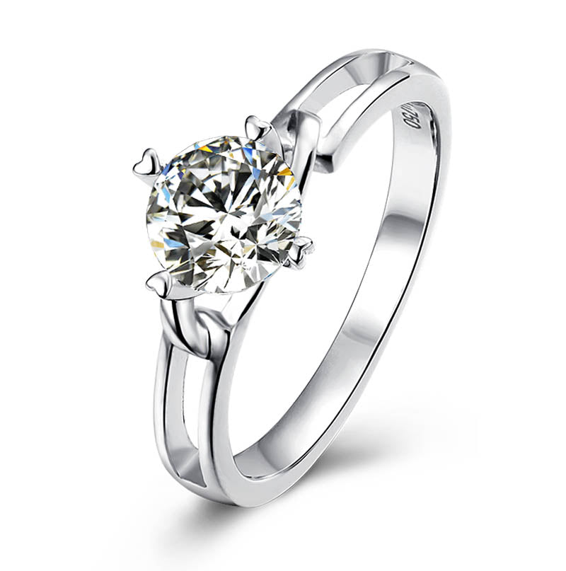 1ct 6.5mm Round Moissanite Ring in 18K White Gold or Sterling Silver