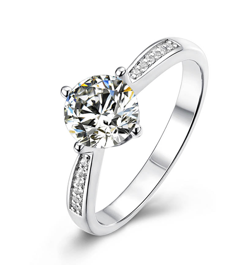 6.5mm 1ct Moissanite Ring in 18K White Gold or Sterling Silver