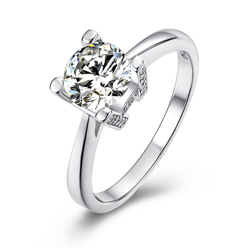 6.5mm 1ct Moissanite Ring in 18K White Gold or Sterling Silver