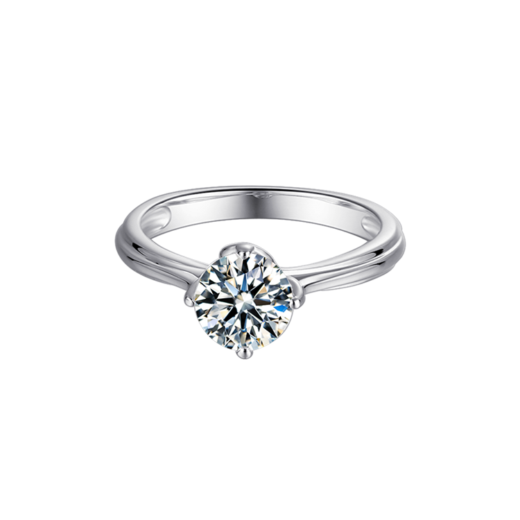 Solitaire 1ct Round Brilliant Cut Moissanite Ring in 18K White Gold or Sterling Silver