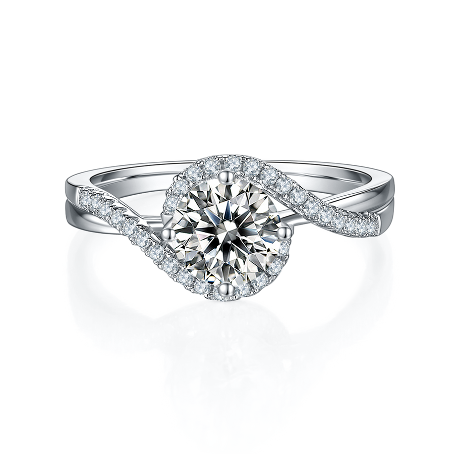 6.5mm 1ct Moissanite Ring in 18K White Gold or Sterling Silver