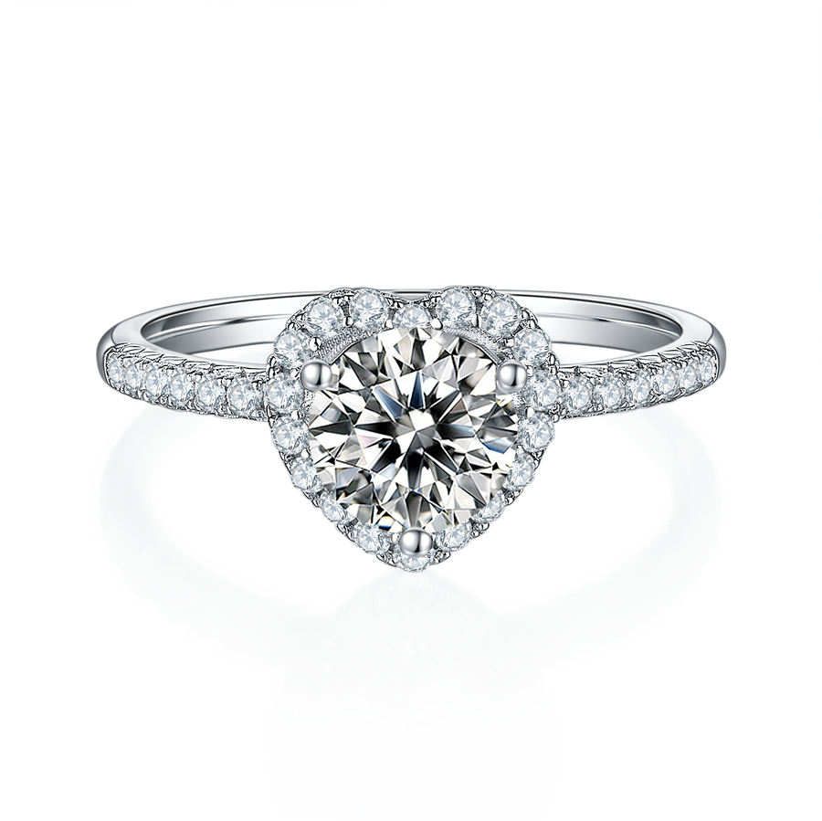 6.5mm 1ct Moissanite Ring in 18K White Gold or Sterling Silver