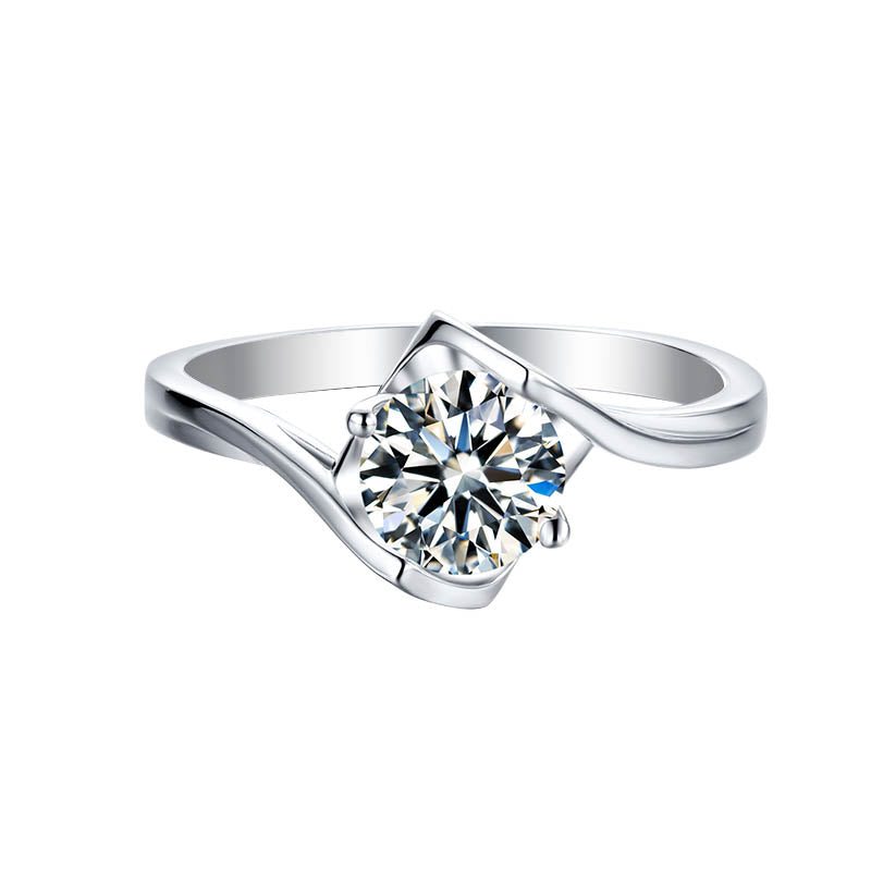 1ct 6.5mm Moissanite Ring in 18K White Gold or Sterling Silver