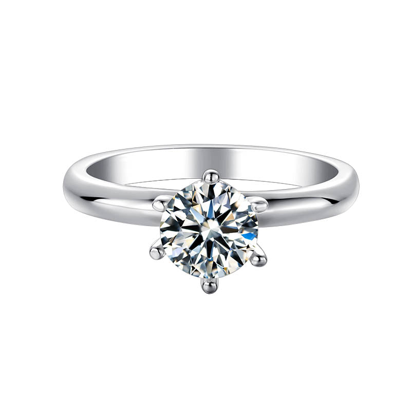 1ct 6.5mm Round Moissanite Ring in 18K White Gold or Sterling Silver