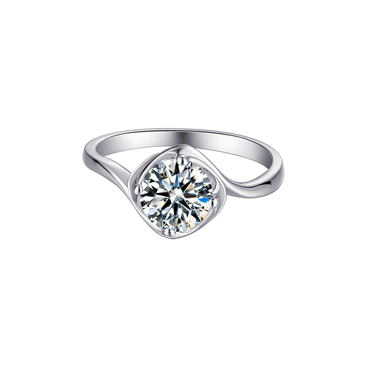 Solitaire 1ct Round Brilliant Cut Moissanite Ring in 18K White Gold or Sterling Silver