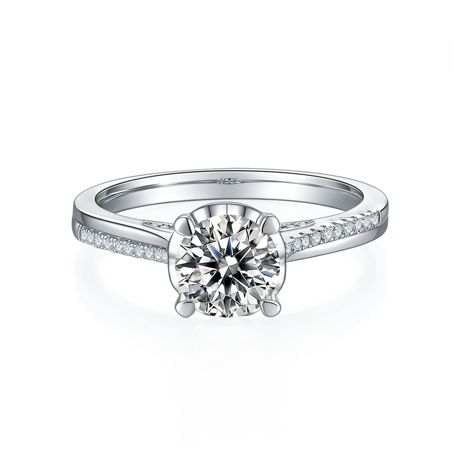 6.5mm 1ct Moissanite Ring in 18K White Gold or Sterling Silver