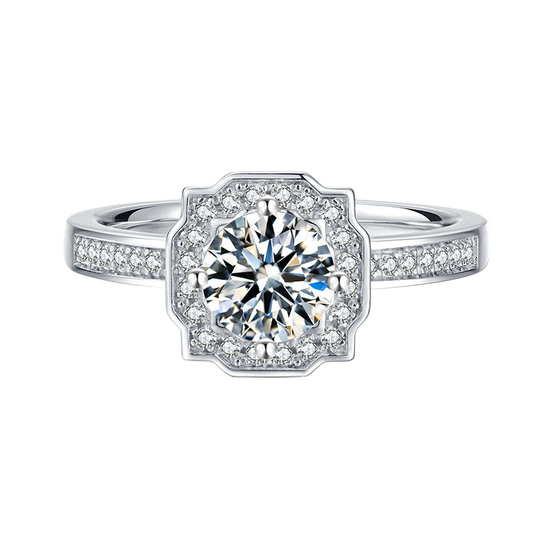 6.5mm 1ct Round Brilliant Moissanite Ring in 18K White Gold or Sterling Silver