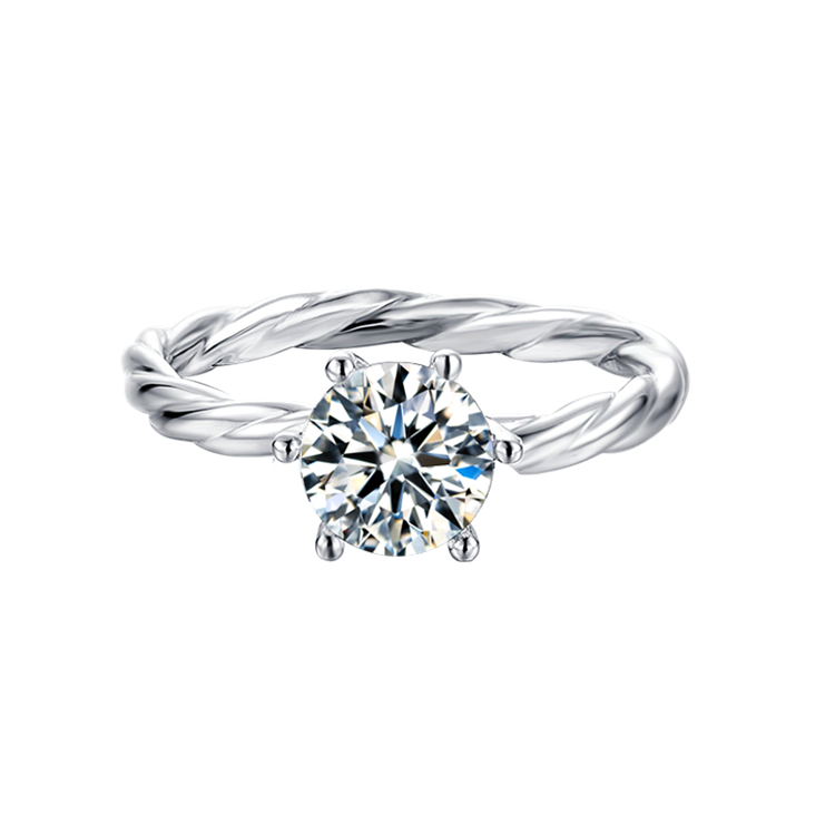 Classical 1ct Round Brilliant Cut Moissanite Ring in 18K White Gold or Sterling Silver