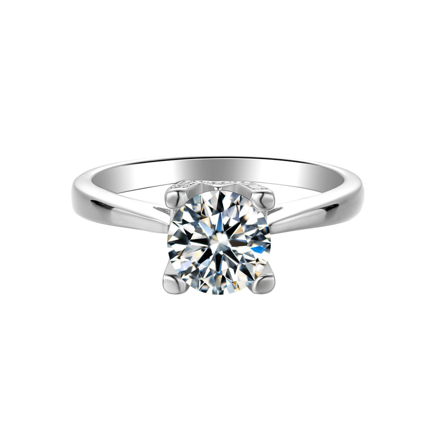 6.5mm 1ct Moissanite Ring in 18K White Gold or Sterling Silver