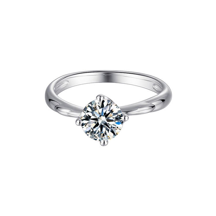 Solitaire 1ct Round Brilliant Cut Moissanite Ring in 18K White Gold or Sterling Silver