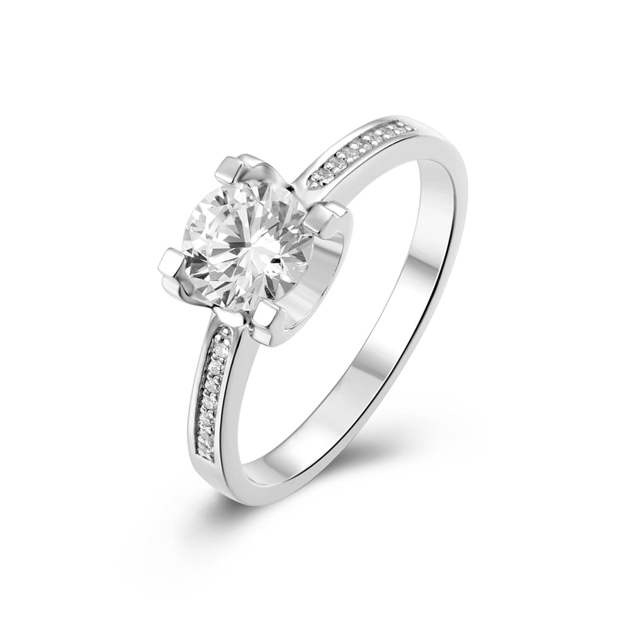 6.5mm 1ct Round Brilliant Moissanite Ring in White Gold or Sterling Silver