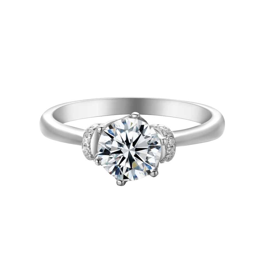 6.5mm 1ct Moissanite Ring in 18K White Gold or Sterling Silver