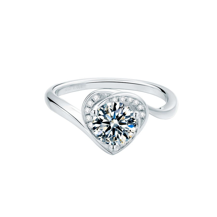 1ct Heart-Shaped Moissanite Ring in 18K White Gold or Sterling Silver