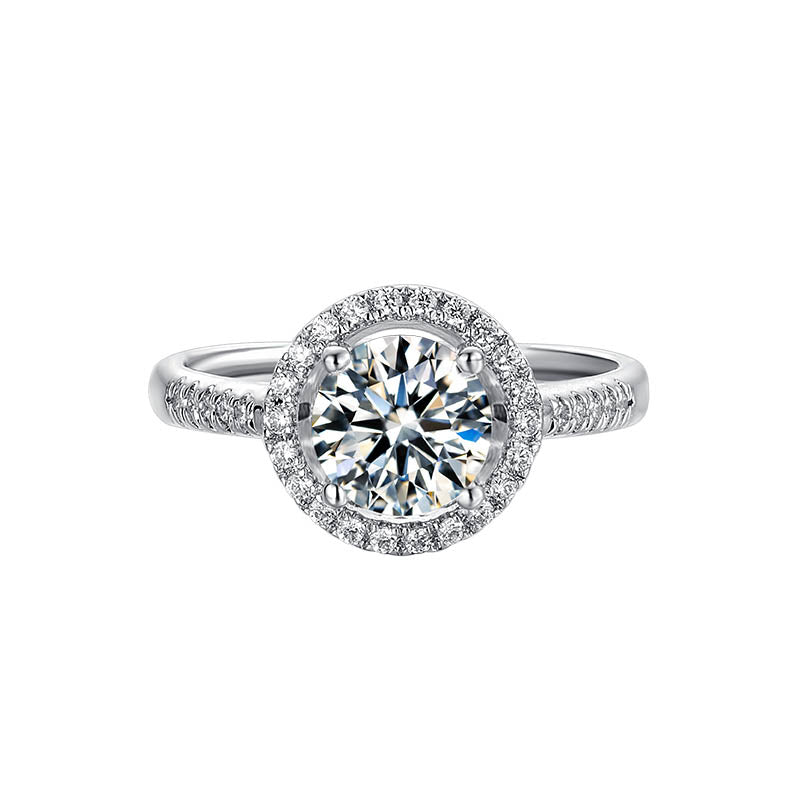 6.5mm 1ct Moissanite Ring in 18K White Gold or Sterling Silver