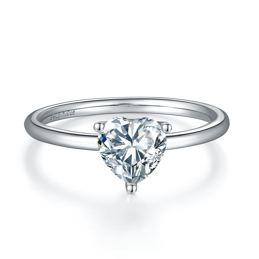 1ct Heart-Shaped Moissanite Ring in 18K White Gold or Sterling Silver