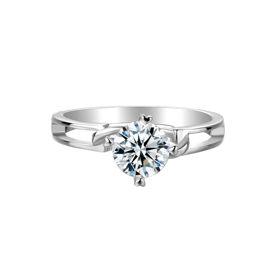 1ct 6.5mm Round Moissanite Ring in 18K White Gold or Sterling Silver