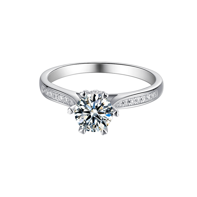 6.5mm 1ct Round Brilliant Moissanite Ring in 18K White Gold or Sterling Silver