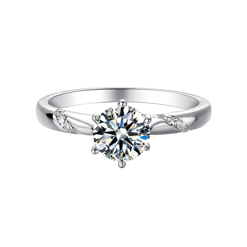 6.5mm 1ct Moissanite Ring in 18K White Gold or Sterling Silver