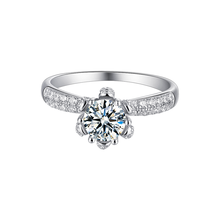 6.5mm 1ct Round Brilliant Moissanite Ring in 18K White Gold or Sterling Silver