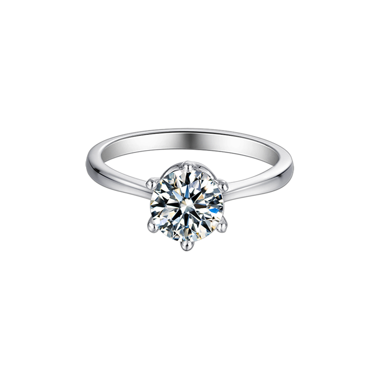 Solitaire Classical 1ct Round Brilliant Cut Moissanite Ring in 18K White Gold or Sterling Silver