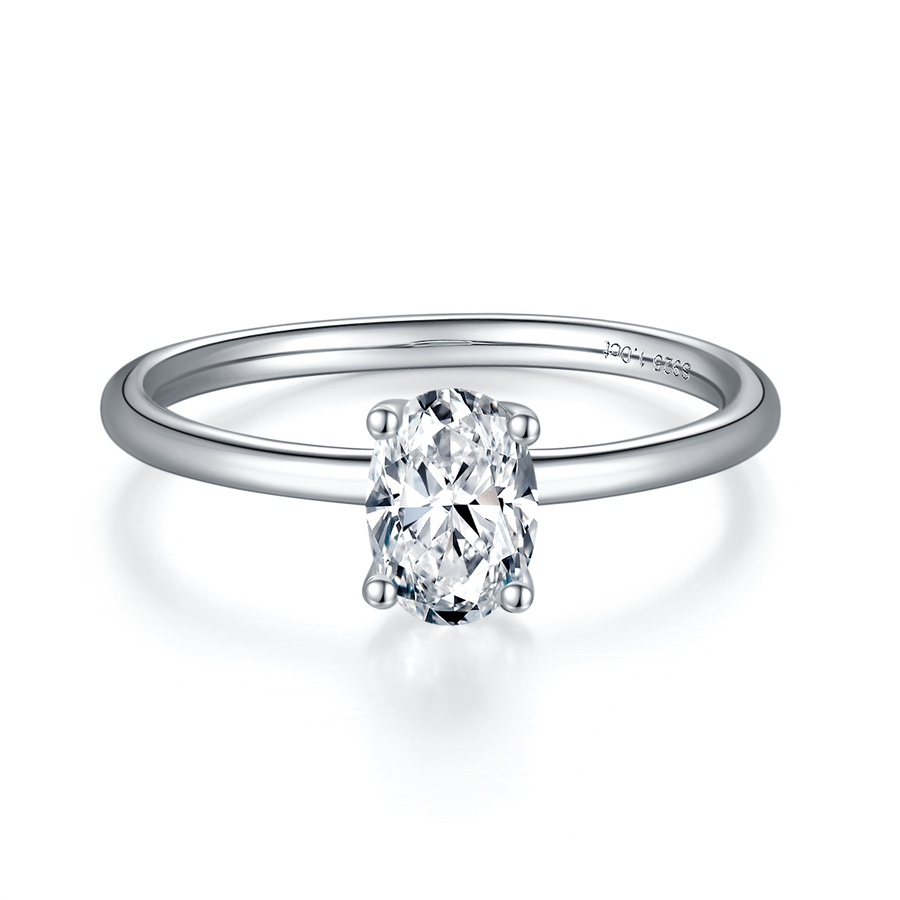 1ct Oval Moissanite Ring in 18K White Gold or Sterling Silver