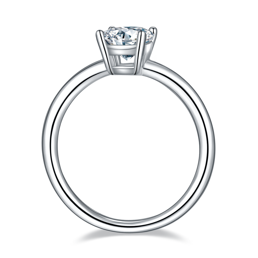 Classical 1ct Round Brilliant Cut Moissanite Ring in 18K White Gold or Sterling Silver