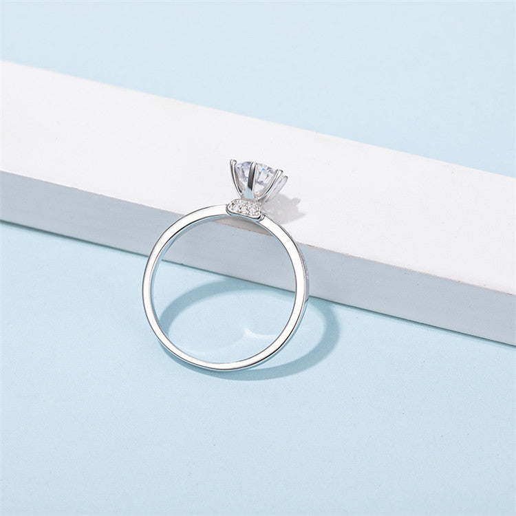 6.5mm 1ct Round Brilliant Moissanite Ring in 18K White Gold or Sterling Silver