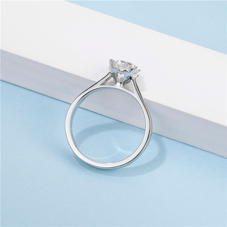 Classical 1ct Round Brilliant Cut Moissanite Ring in 18K White Gold or Sterling Silver