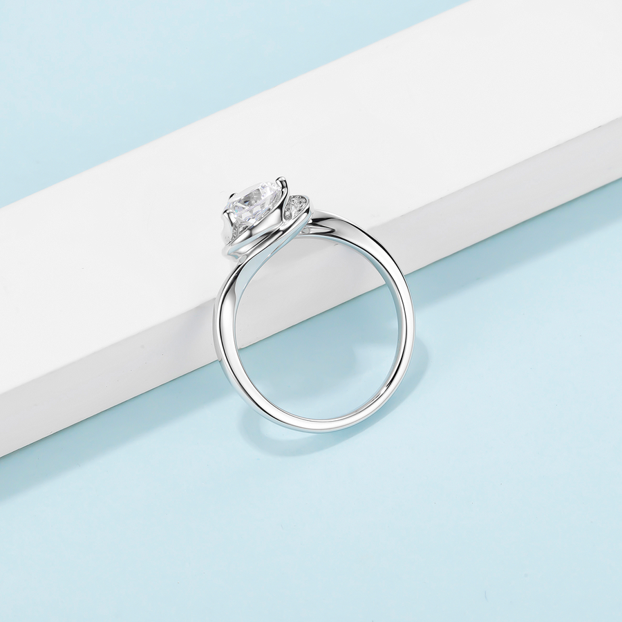 1ct Heart-Shaped Moissanite Ring in 18K White Gold or Sterling Silver