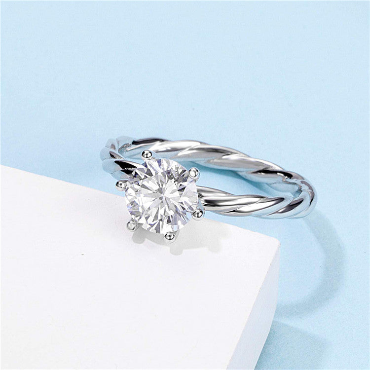 Classical 1ct Round Brilliant Cut Moissanite Ring in 18K White Gold or Sterling Silver