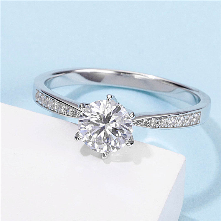 6.5mm 1ct Round Brilliant Moissanite Ring in 18K White Gold or Sterling Silver