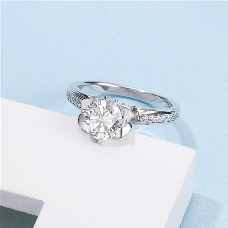 6.5mm 1ct Round Brilliant Moissanite Ring in 18K White Gold or Sterling Silver