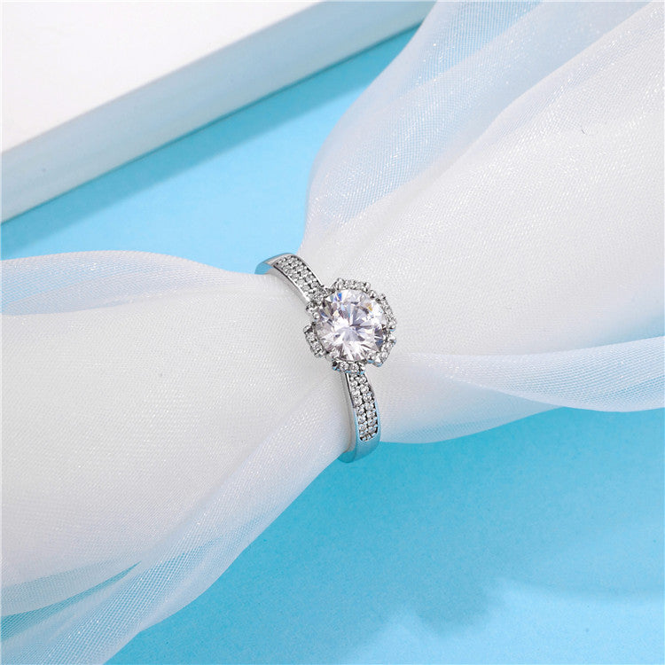 6.5mm 1ct Round Brilliant Moissanite Ring in 18K White Gold or Sterling Silver