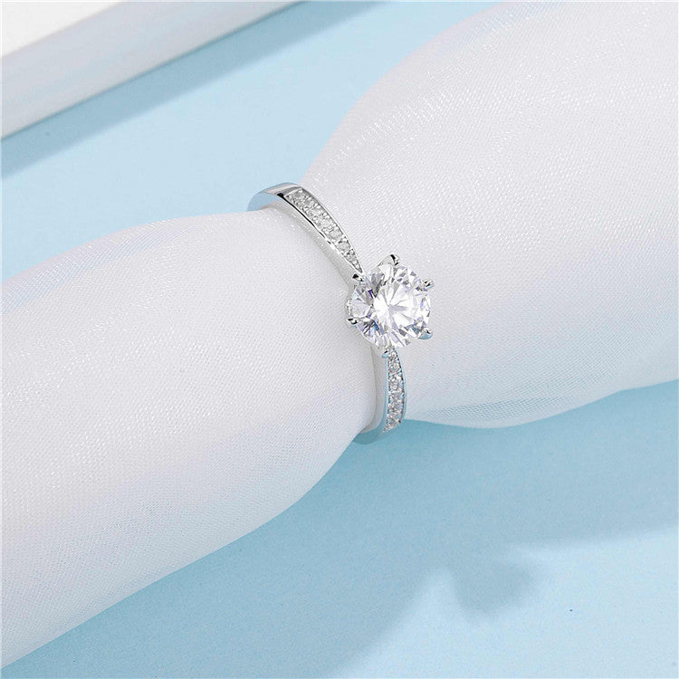 6.5mm 1ct Round Brilliant Moissanite Ring in 18K White Gold or Sterling Silver