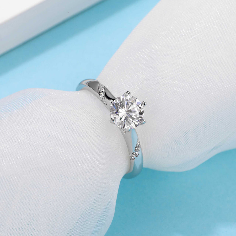 6.5mm 1ct Moissanite Ring in 18K White Gold or Sterling Silver