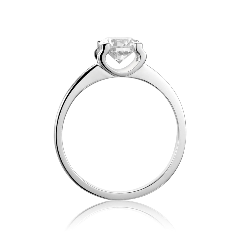 6.5mm 1ct Round Brilliant Moissanite Ring in White Gold or Sterling Silver