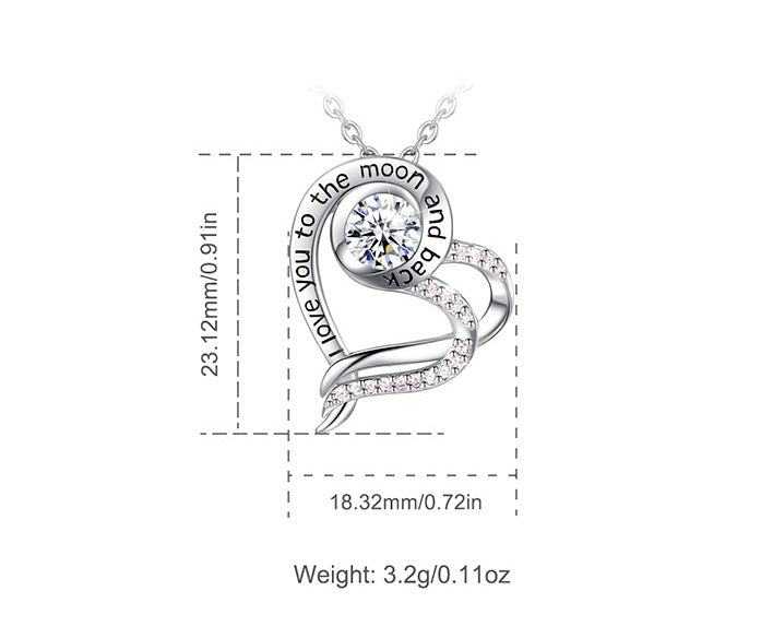 Sterling Silver Heart Necklace with Cubic Zirconia, Rhodium Plated