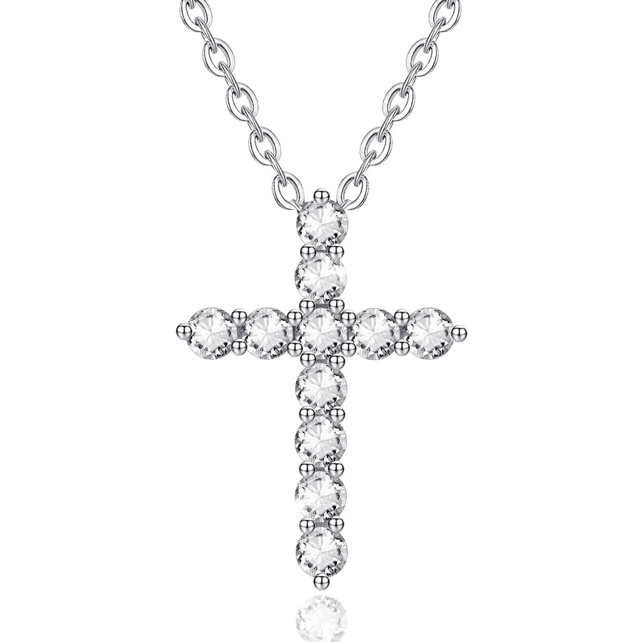 Sterling Silver Cross Necklace with Cubic Zirconia