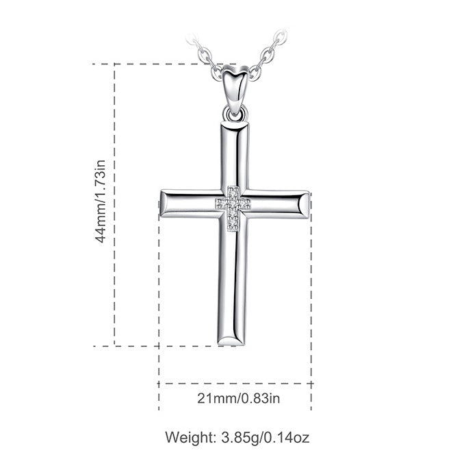 Sterling Silver Cross Necklace with Cubic Zirconia, Rhodium Plated