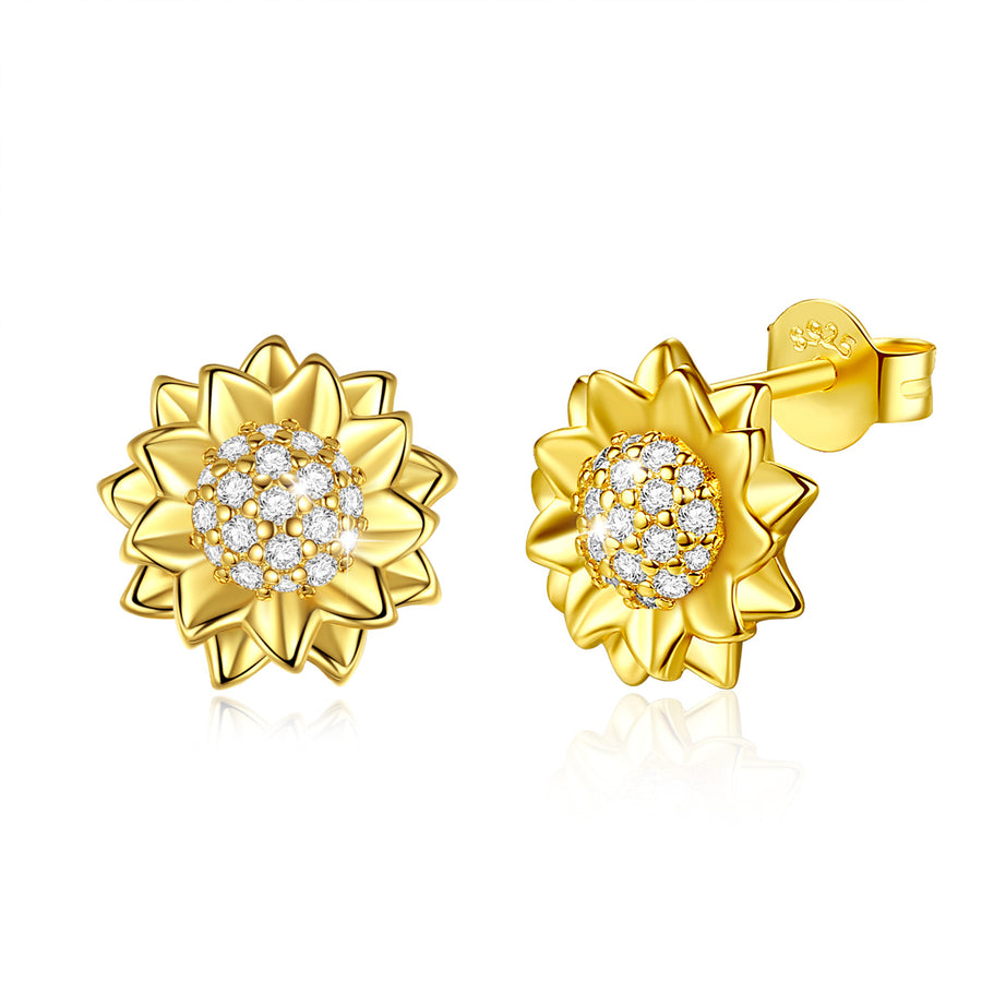 Flower Stud Earring in Gold Plated Sterling Silver with Cubic Zirconia